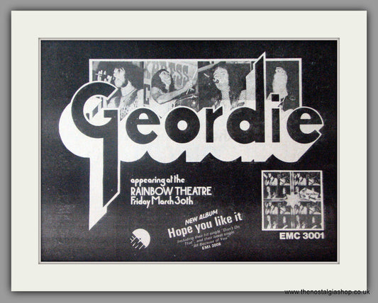 Geordie Live at the Rainbow Theatre. Vintage Advert 1973 (ref AD50350)