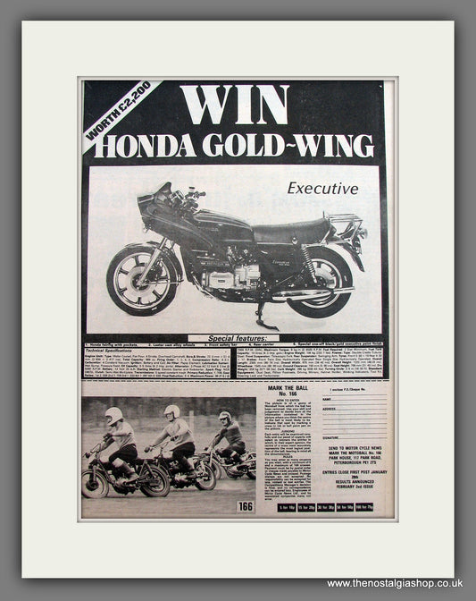 Honda Gold Wing Motorcycle. Win One! Original Advert 1977 (ref AD12958)