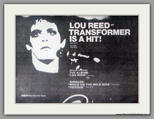 Lou Reed. Transformer.  Vintage Advert 1973 (ref AD50394)