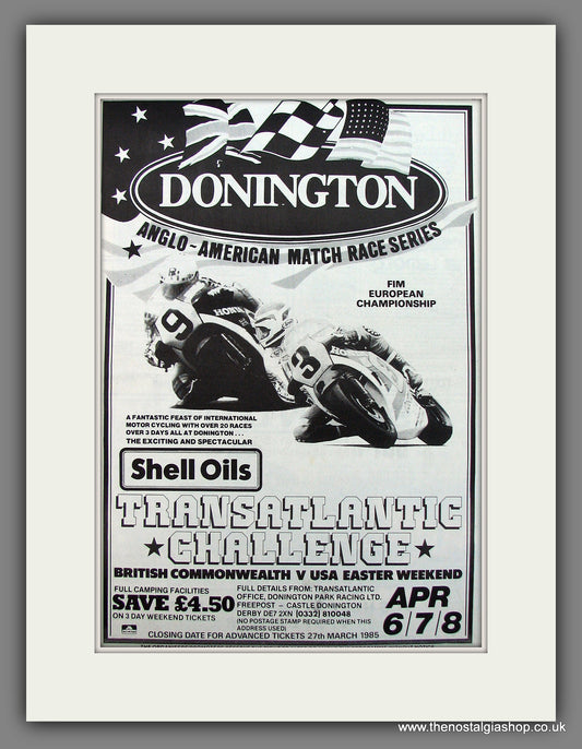 Donington. Transatlantic Motorcycle Challenge. Original Advert 1985 (ref AD12968)