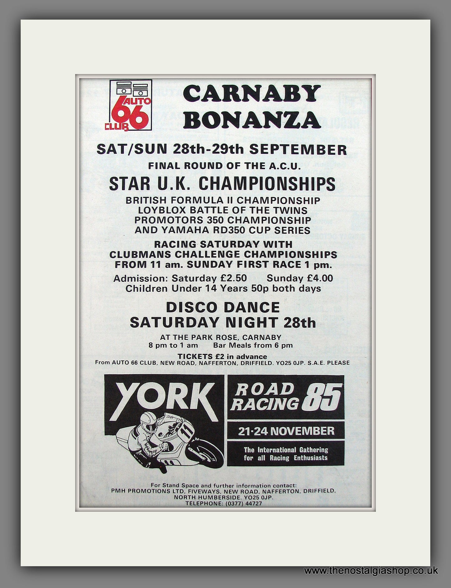 York Road Racing Show. Original Advert 1985 (ref AD12995)