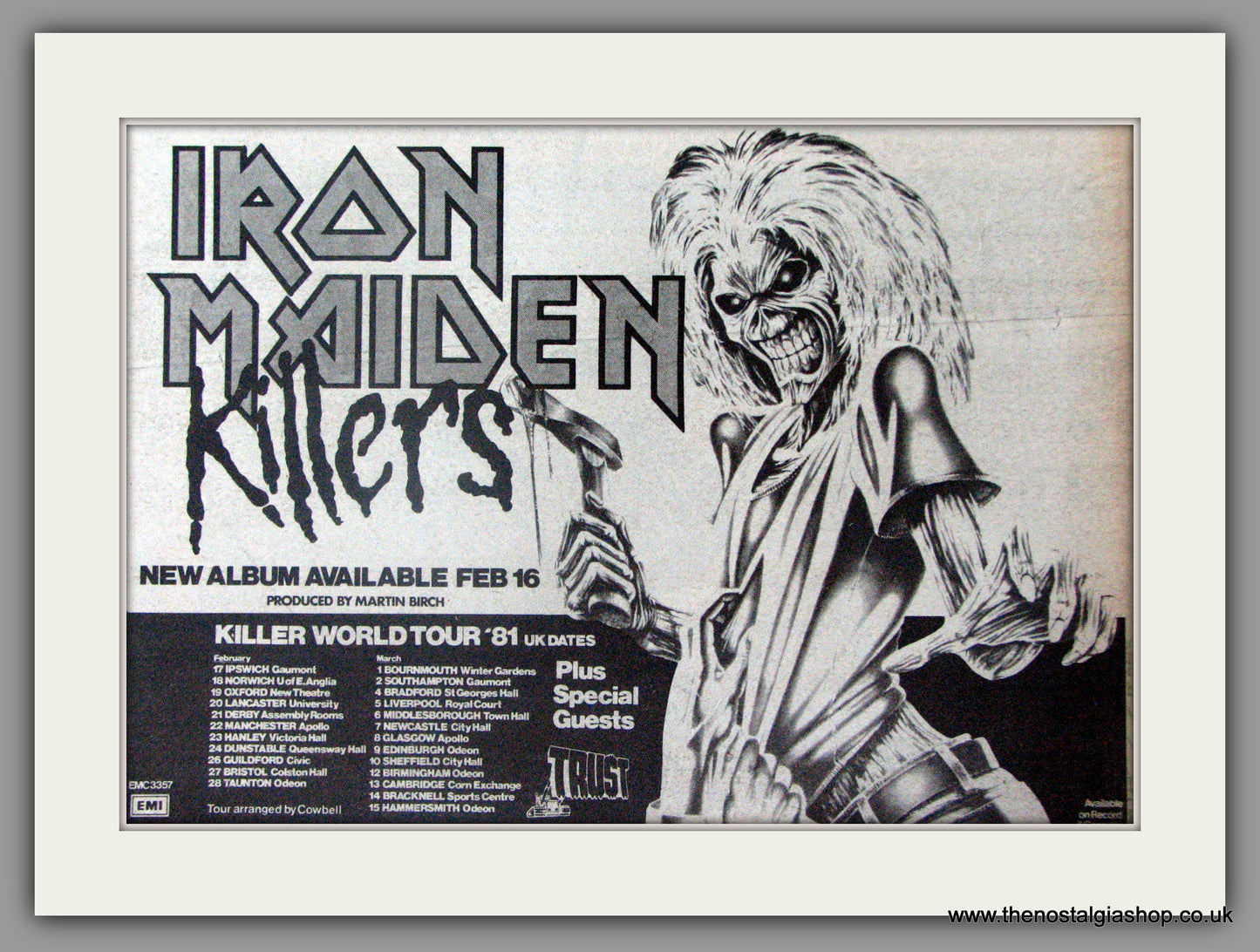 Iron Maiden. Killers. World Tour.  Vintage Advert 1981 (ref AD50411)