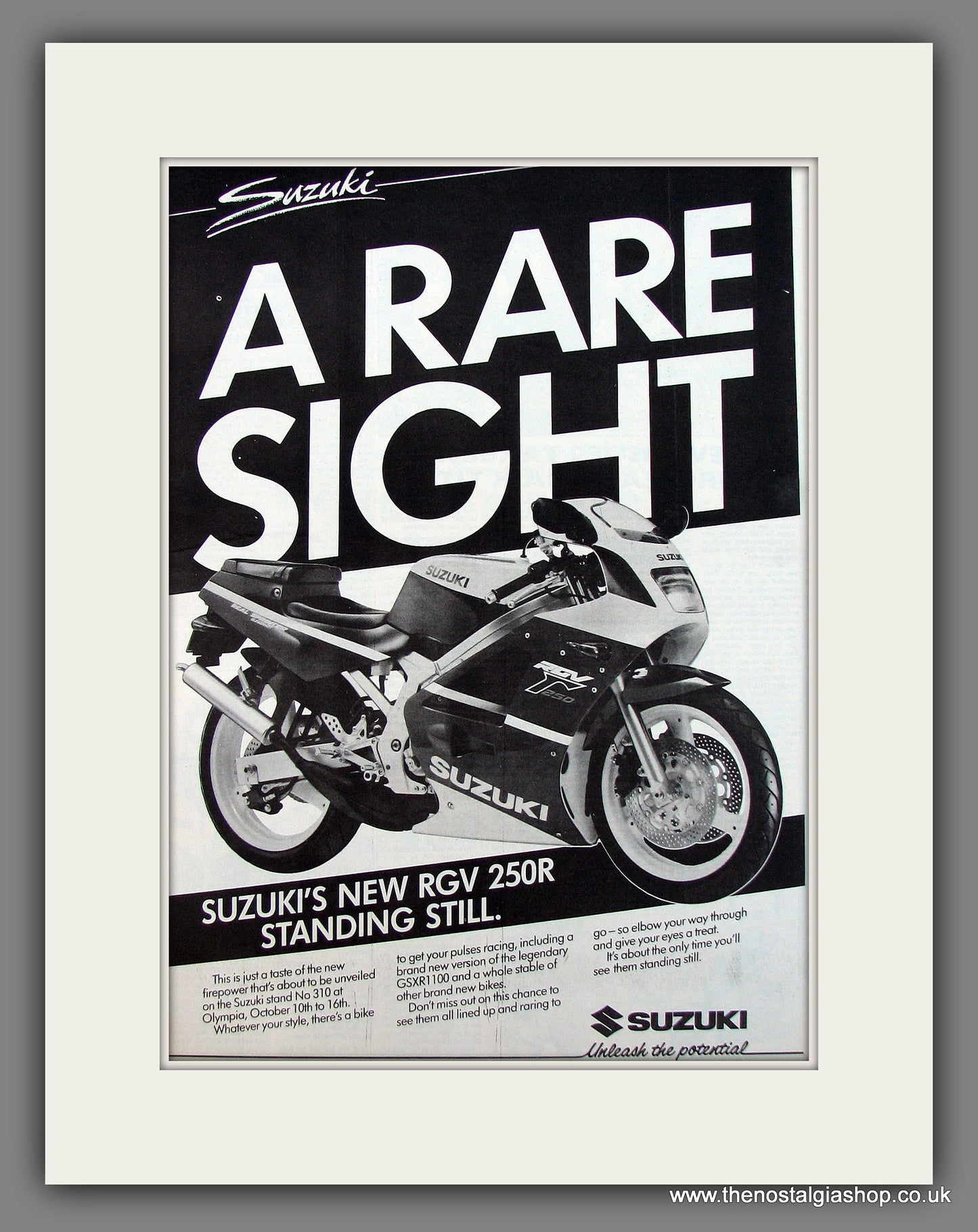 Suzuki RGV 250R Motorcycle. Original Advert 1988 (ref AD13000)