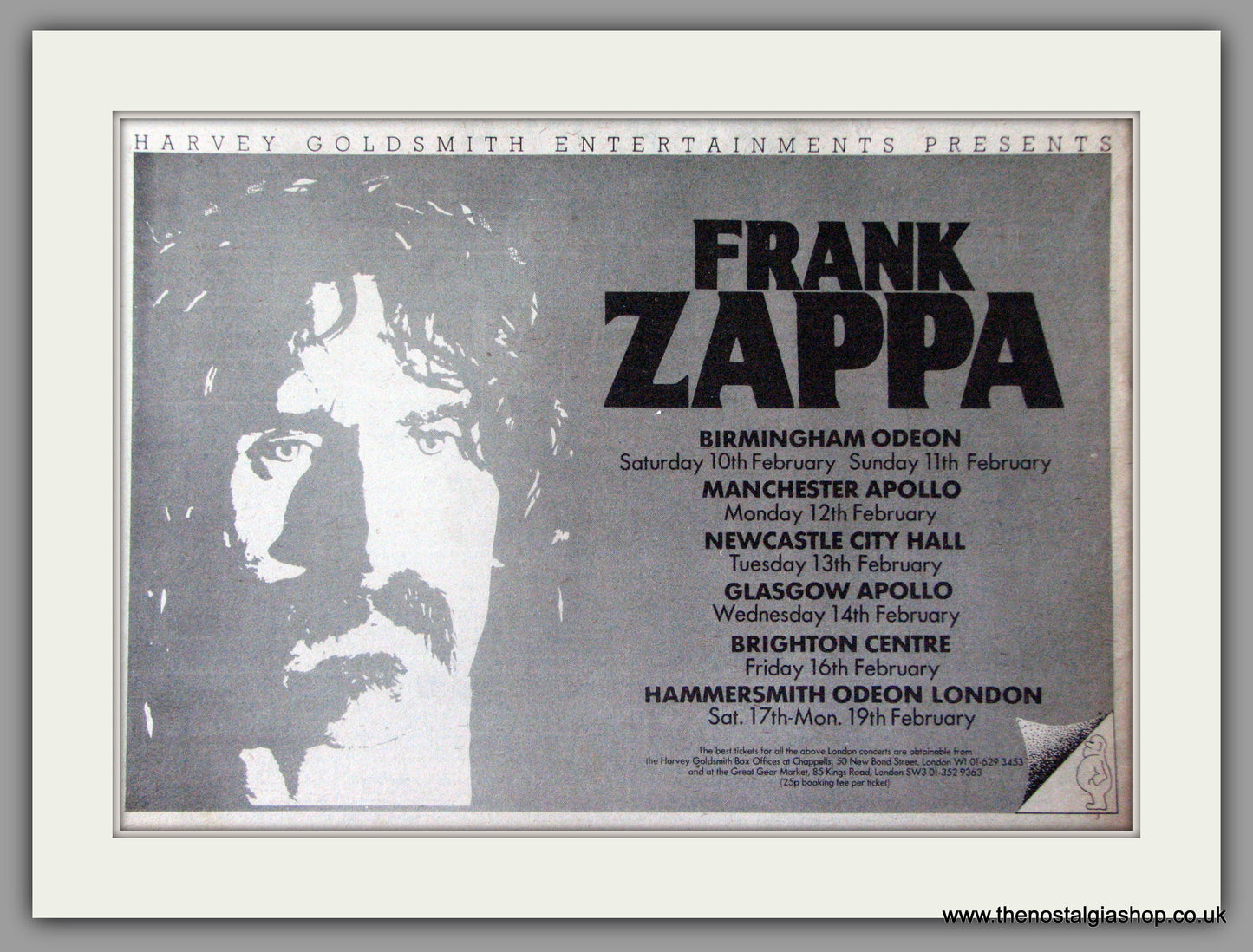 Frank Zappa. UK Tour.  Vintage Advert 1979 (ref AD50413)