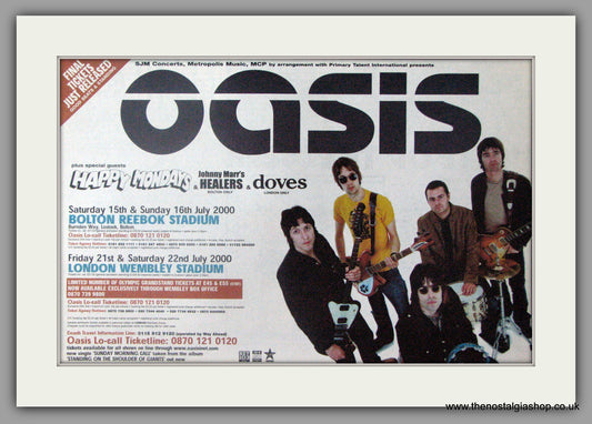 Oasis. Live Shows 2000. Vintage Advert 2000 (ref AD50436)