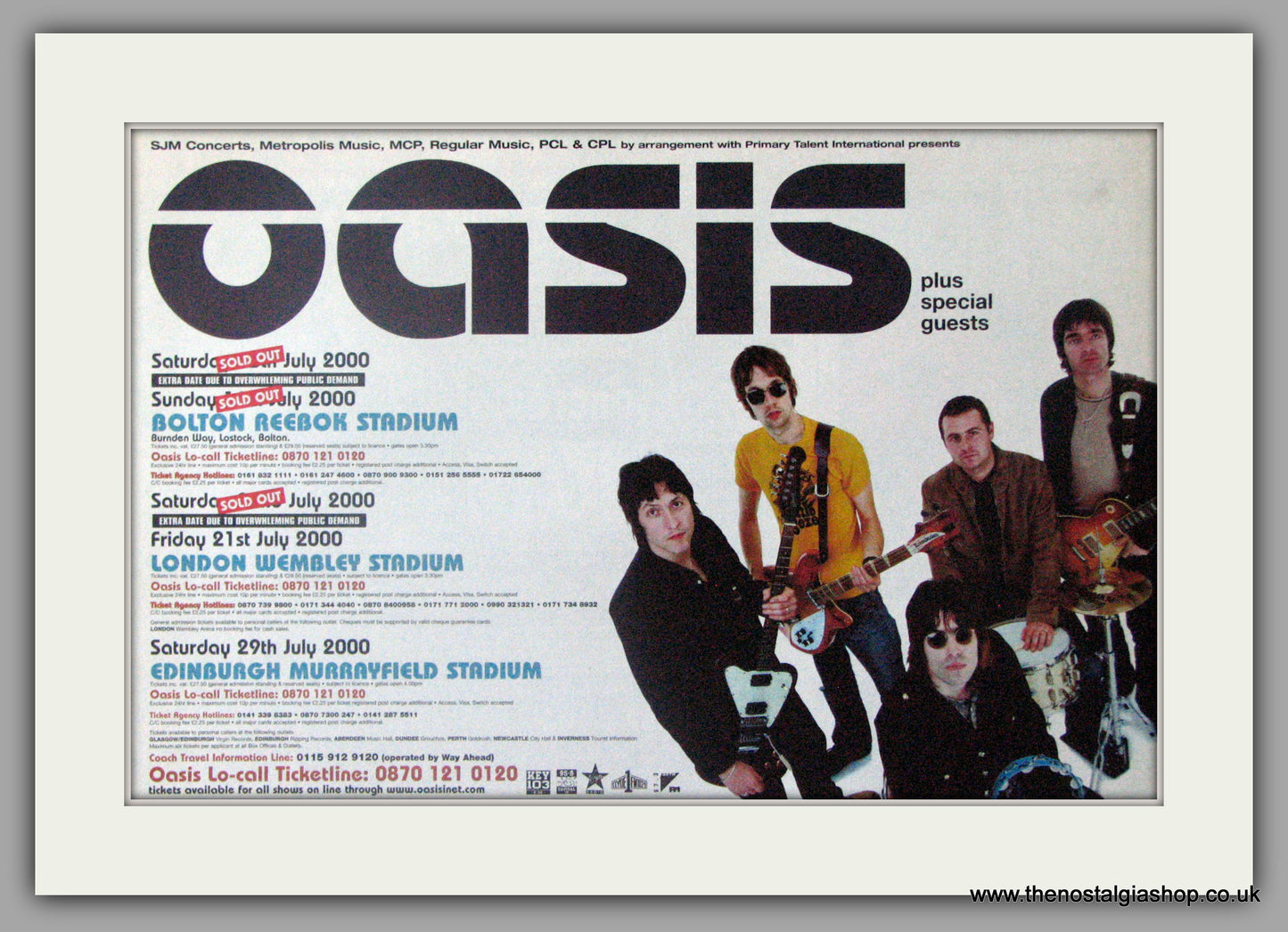 Oasis. Live Shows 2000 Extra Date Edinburgh. Vintage Advert 2000 (ref AD50437)