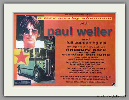 Paul Weller, Finsbury Park 9th June 1996. Vintage Advert (ref AD50439)