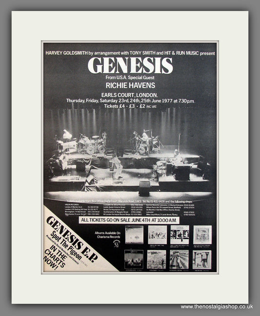 Genesis Earls Court. Original advert 1977  (ref AD13131)