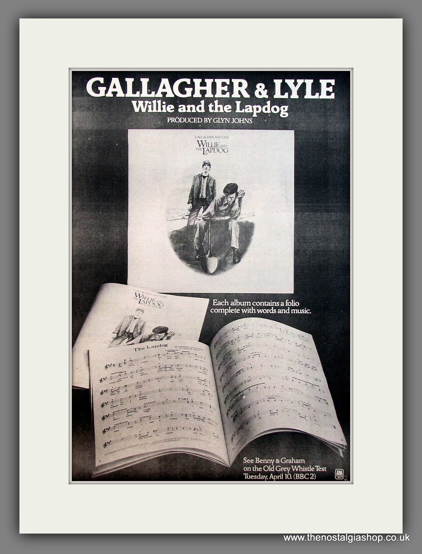 Gallagher & Lyle Willie And The Lapdog. Original advert 1973  (ref AD13140)