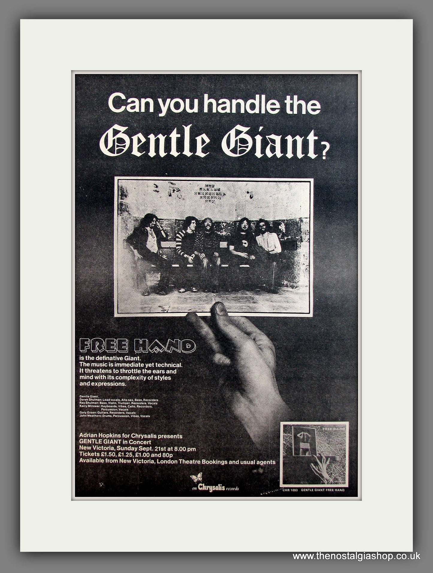 Gentle Giant Free Hand. Original advert 1975  (ref AD13141)