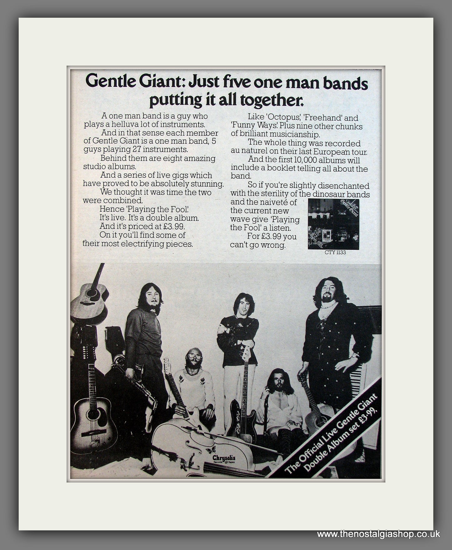 Gentle Giant Double Album. Original Vintage Advert 1977 (ref AD13237)