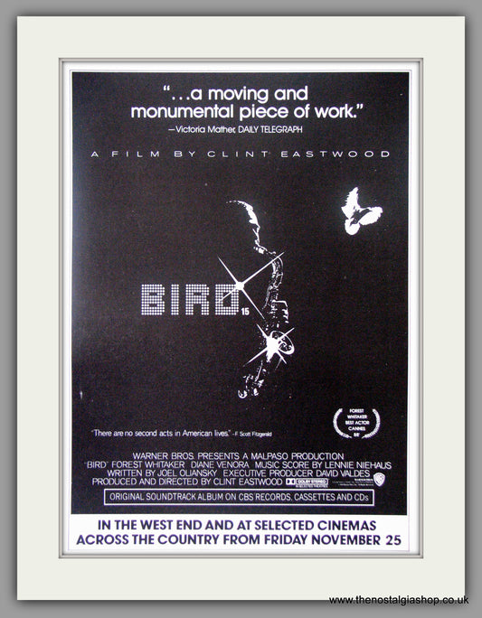 Bird Directed By Clint Eastwood. Original Advert 1986 (ref AD50575)