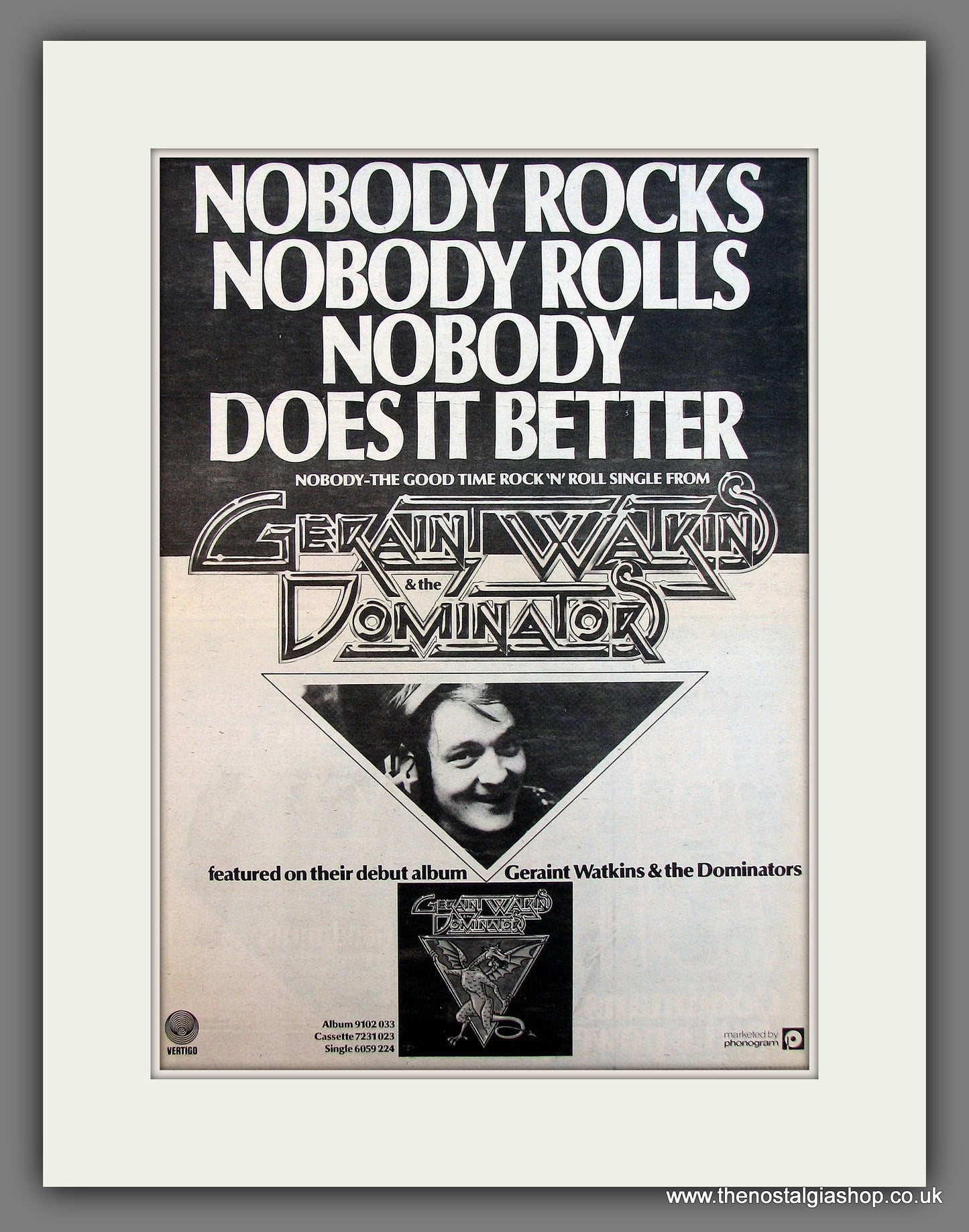 Geraint Watkins & The Dominators Debut Album. Original Vintage Advert 1979 (ref AD13268)