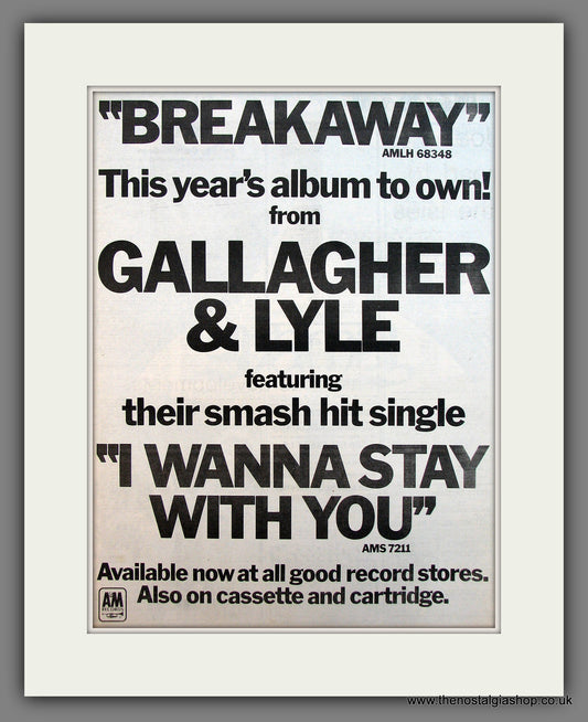 Gallagher & Lyle Breakaway. Original Vintage Advert 1976 (ref AD13273)