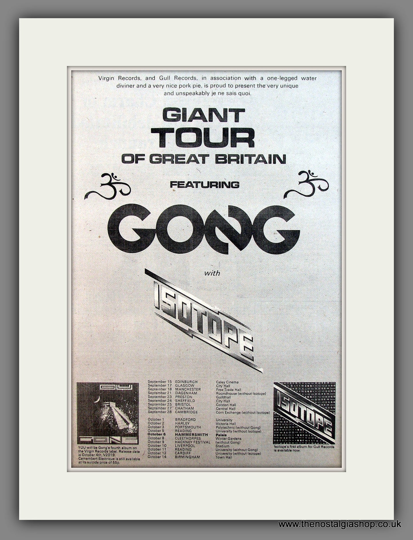 Gong Giant Tour With Isotope. Original Vintage Advert 1974 (ref AD13281)