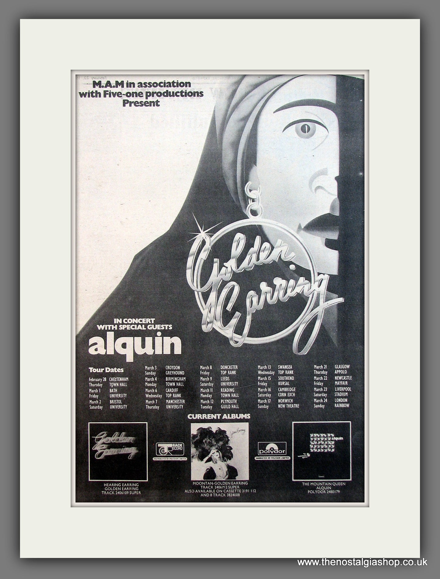 Golden Earring In Concert With Alquin. Original Vintage Advert 1974 (ref AD13282)