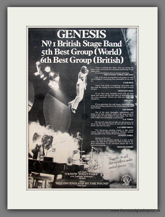 Genesis No: 1 British Stage Band. Original Vintage Advert 1974 (ref AD13283)