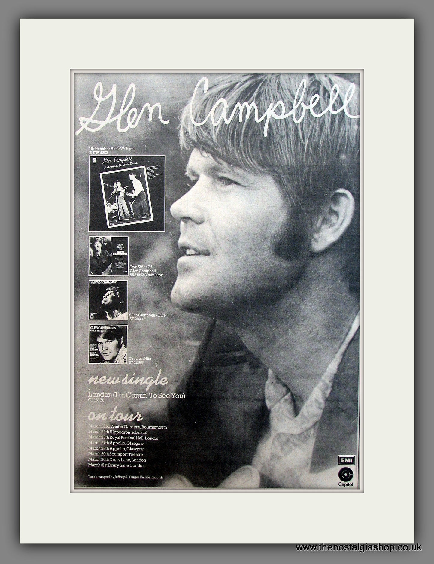 Glen Campbell on Tour. Original Vintage Advert 1974 (ref AD13445)