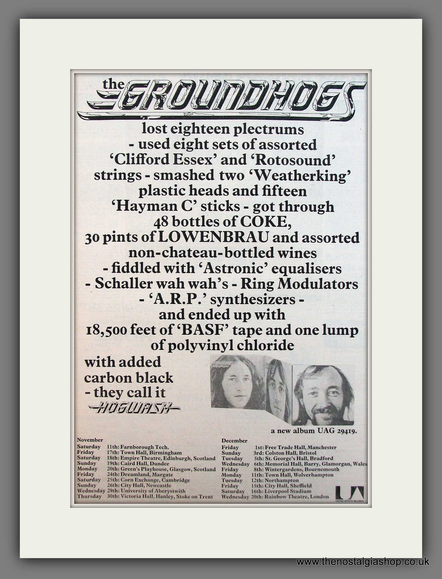 Groundhogs (The) Tour Dates. Original Vintage Advert 1972 (ref AD13453)