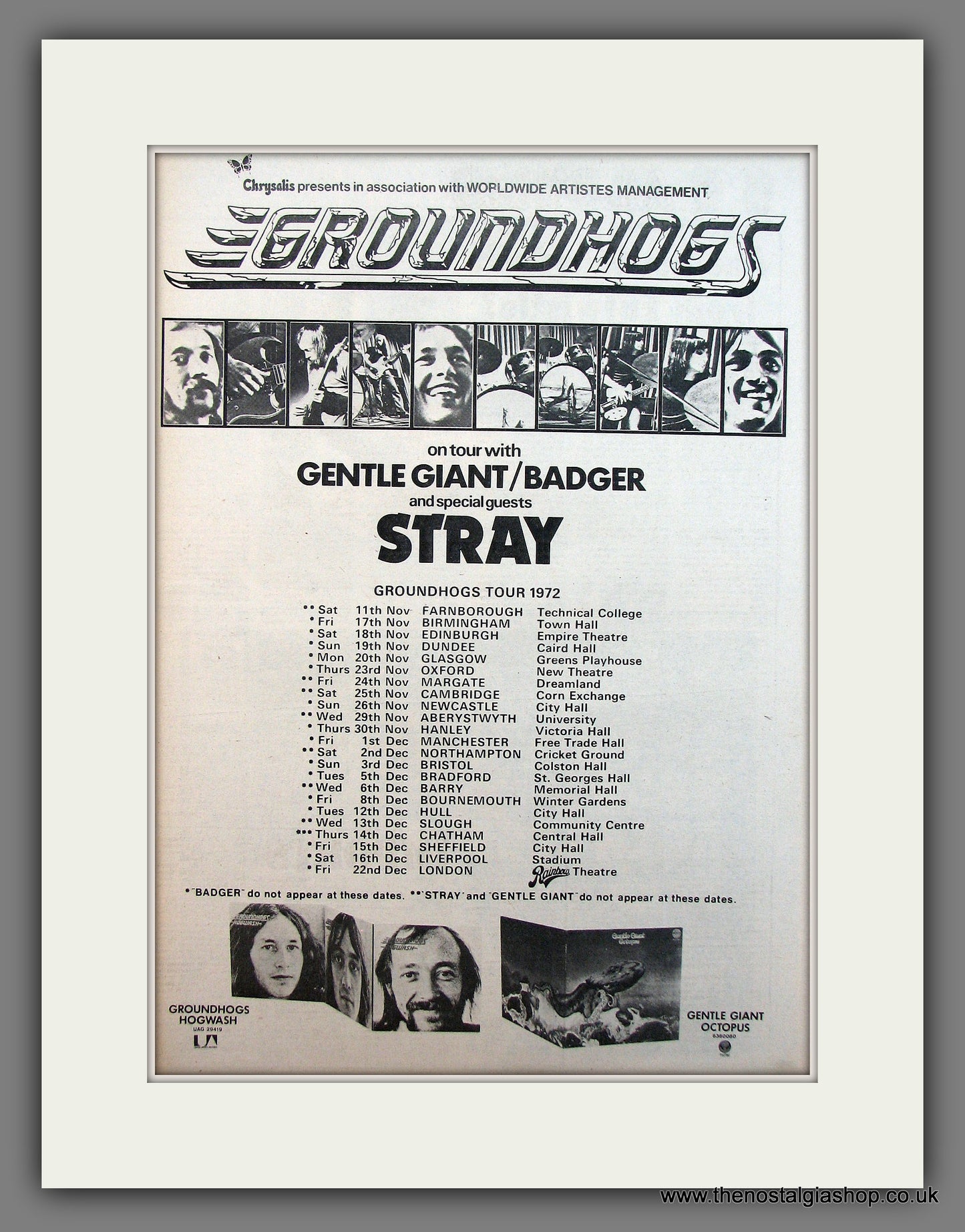 Groundhogs (The) Tour Dates. Original Vintage Advert 1972 (ref AD13454)