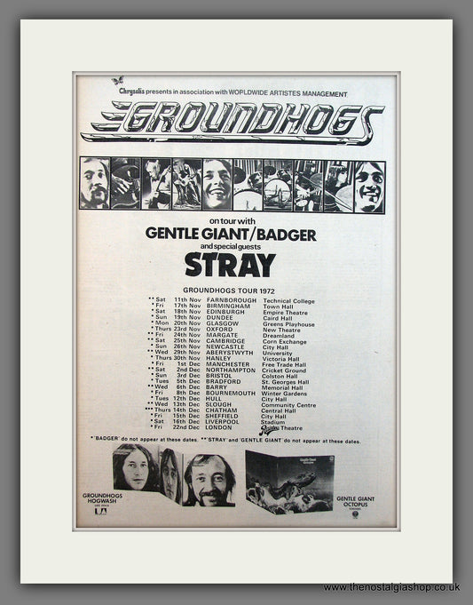 Groundhogs (The) Tour Dates. Original Vintage Advert 1972 (ref AD13454)