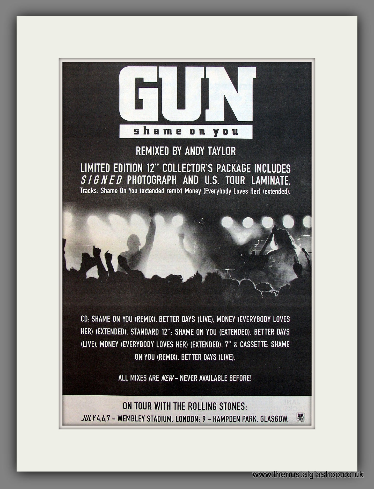 Gun Shame On You. Original Vintage Advert 1990 (ref AD13465)