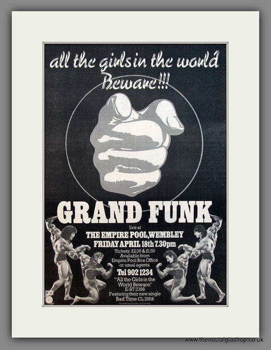 Grand Funk Live At Wembley. Original Vintage Advert 1975 (ref AD13481)