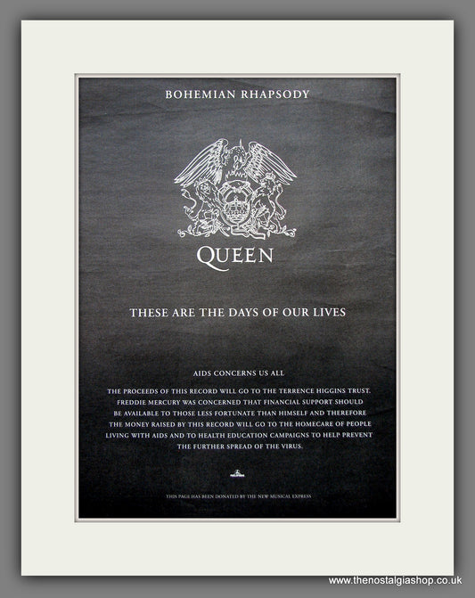 Queen Bohemian Rhapsody. Original Vintage Advert 1991 (ref AD56083)