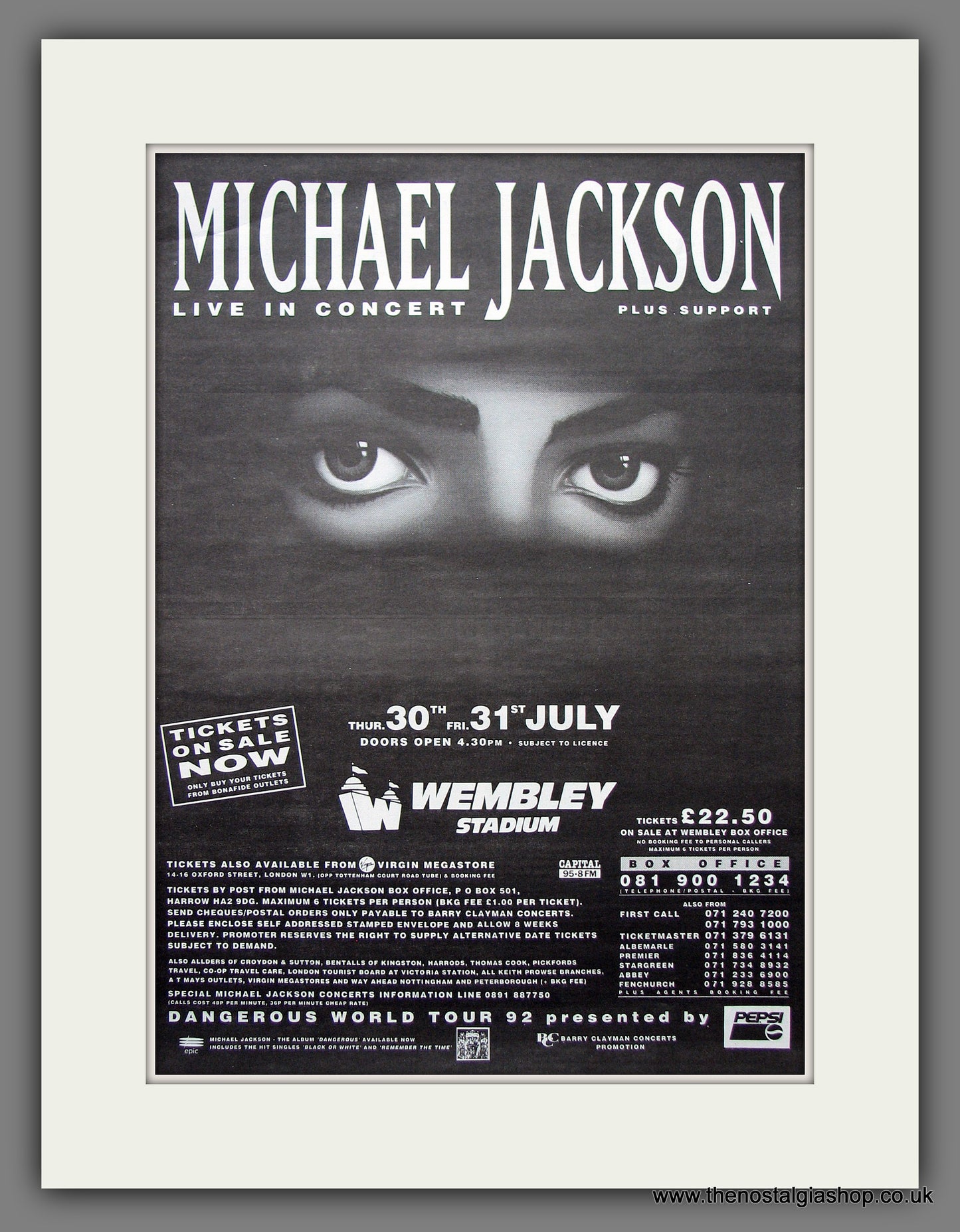 Michael Jackson. Wembley Stadium. Original Vintage Advert 1992 (ref AD13166)