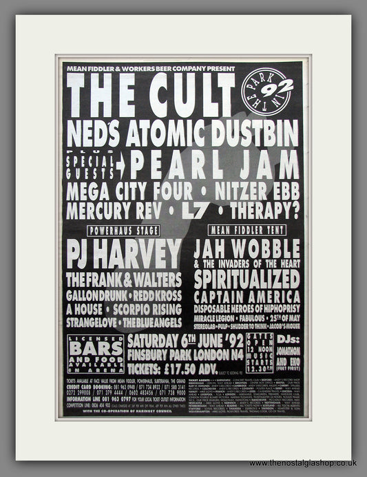 In The Park '92. The Cult, Pearl Jam. Original Vintage Advert 1992 (ref AD13174)