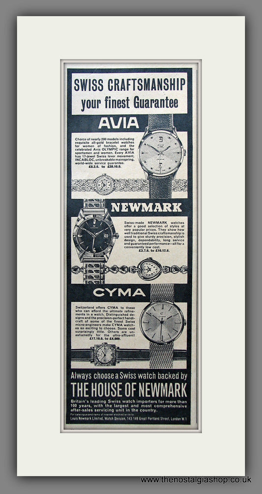 Newmark Swiss Watches. Original Advert 1966. (ref AD55729)