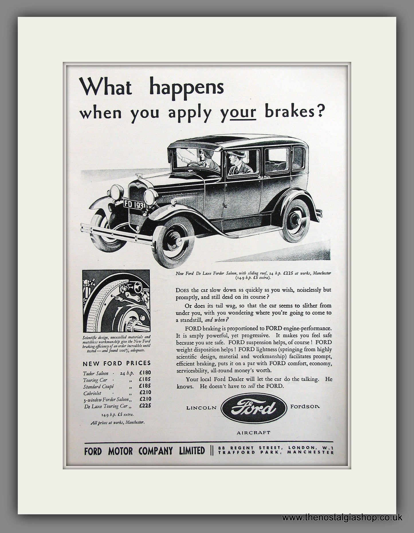 Ford De Luxe Fordor Saloon. Original Advert 1931 (ref AD300031)