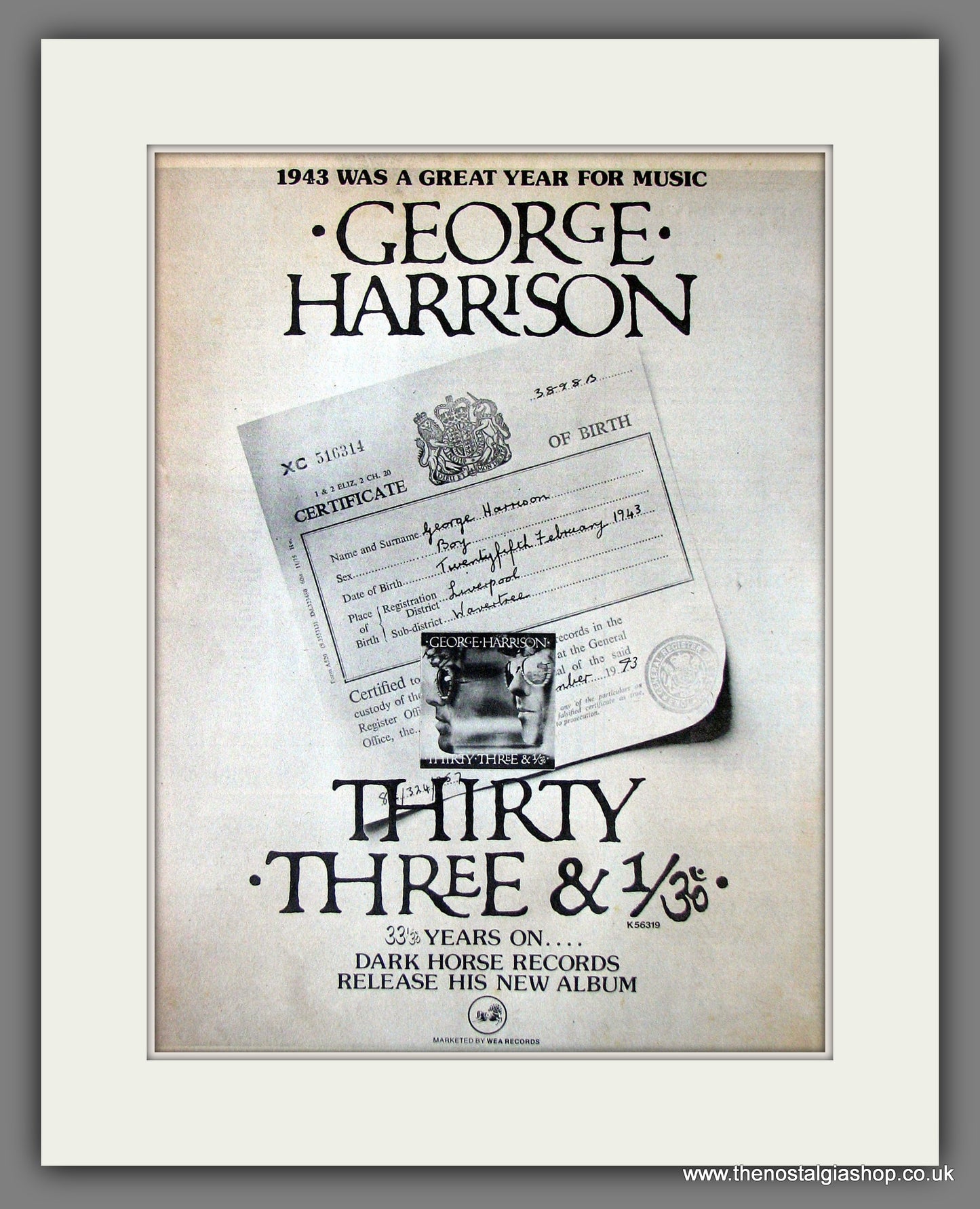 George Harrison 33 & 1/3. Original Vintage Advert 1976 (ref AD13315)