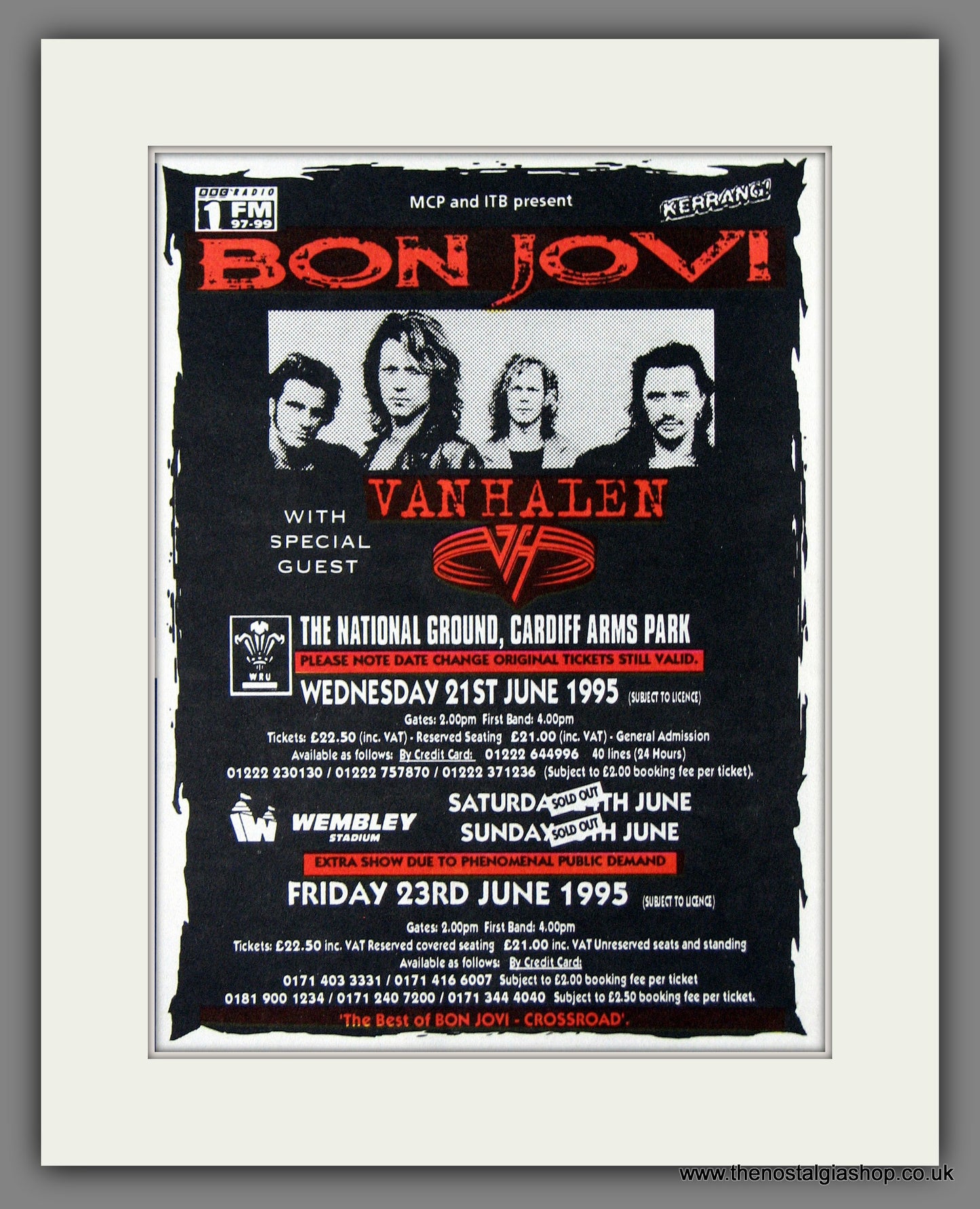 Bon Jovi & Van Halen. UK Shows, 1995 Original Advert (ref AD55898)