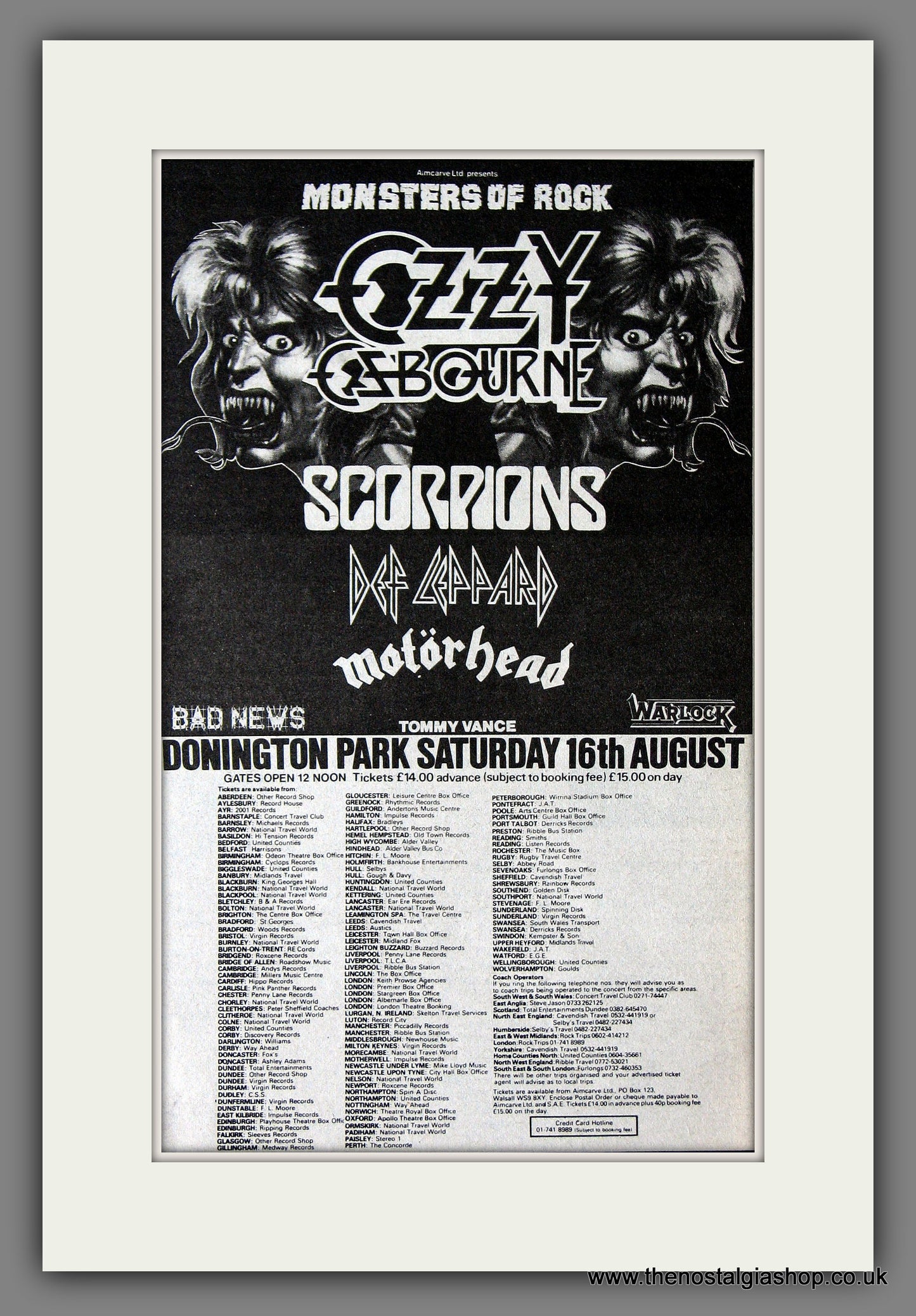 Monsters Of Rock. Ozzy Osbourne, 1986 Original Advert (ref AD55901)