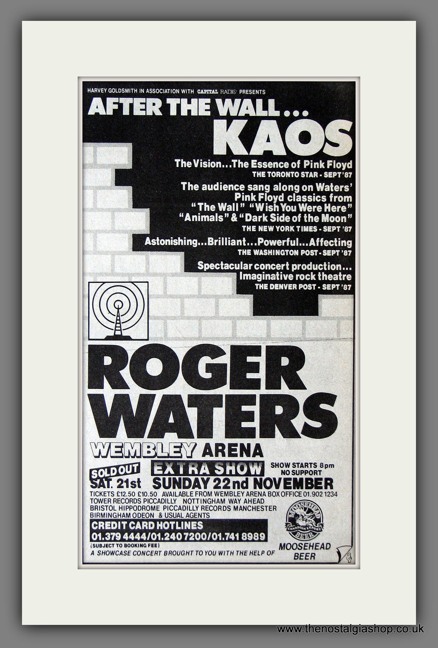 Roger Waters, After The Wall, Kaos. Wembley Show 1987 Original Advert (ref AD55902)