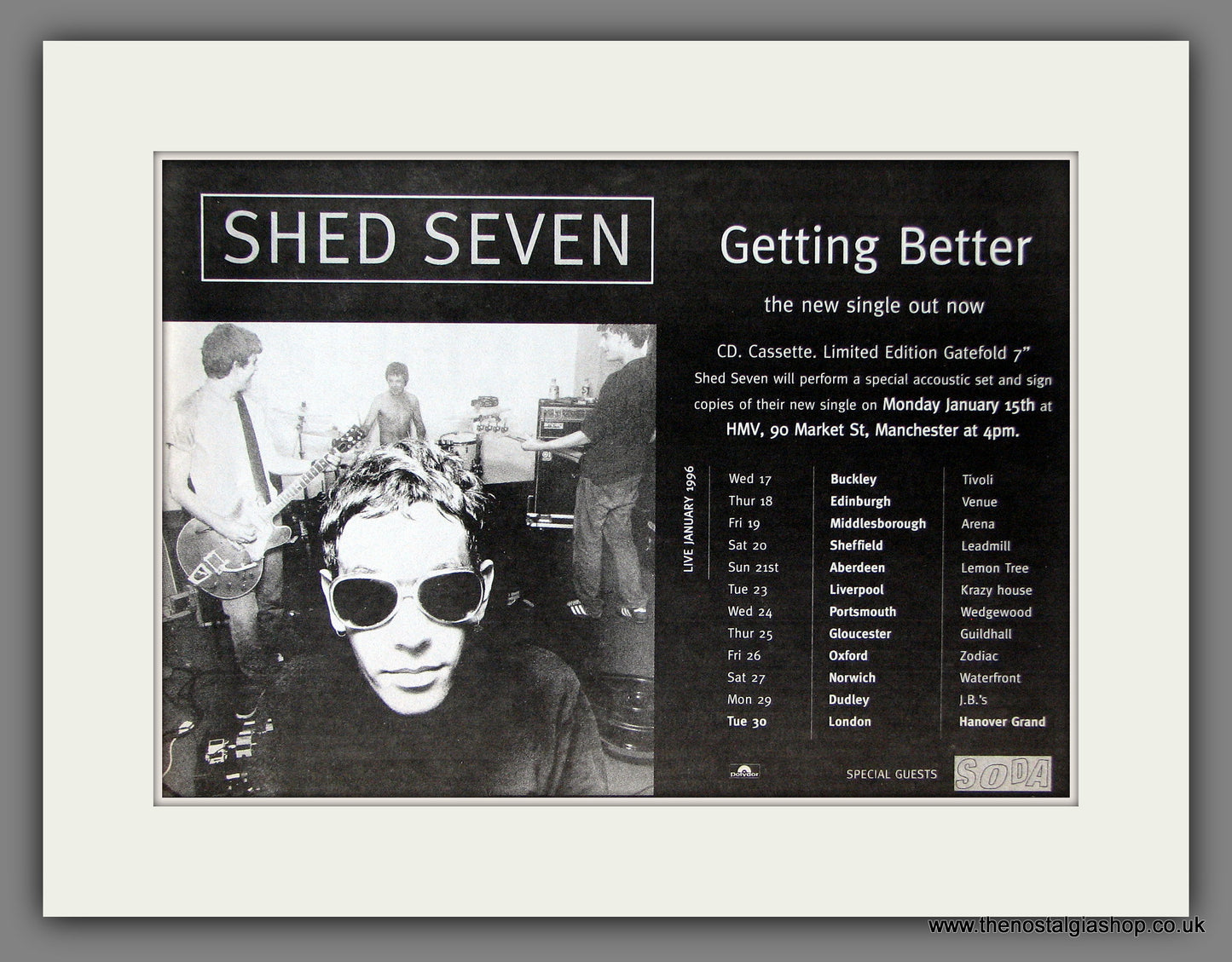 Shed Seven. Getting Better. UK Tour. 1996 Original Advert (ref AD55911)