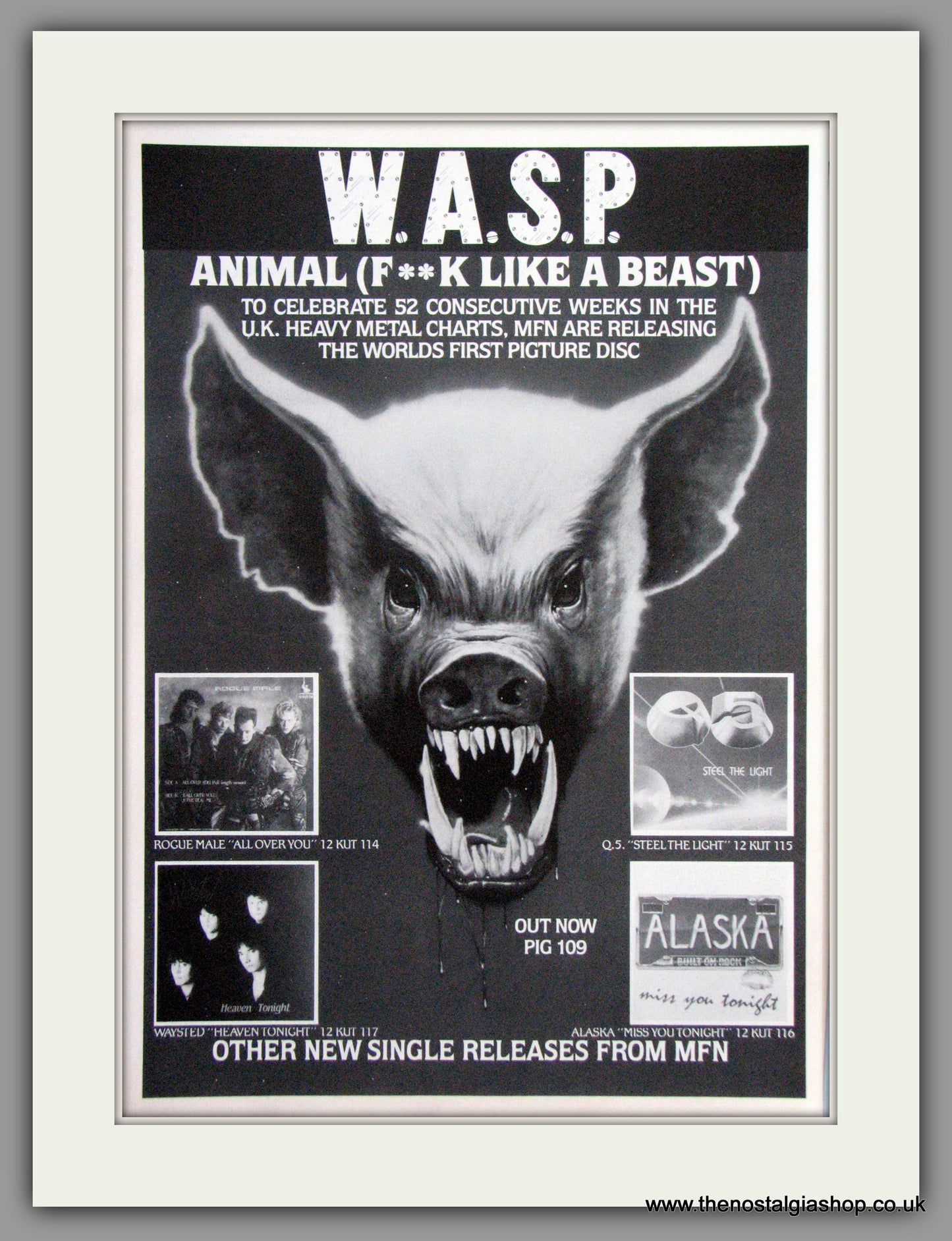 WASP. Animal (Fuck Like A Beast). 1985 Original Advert (ref AD50965)