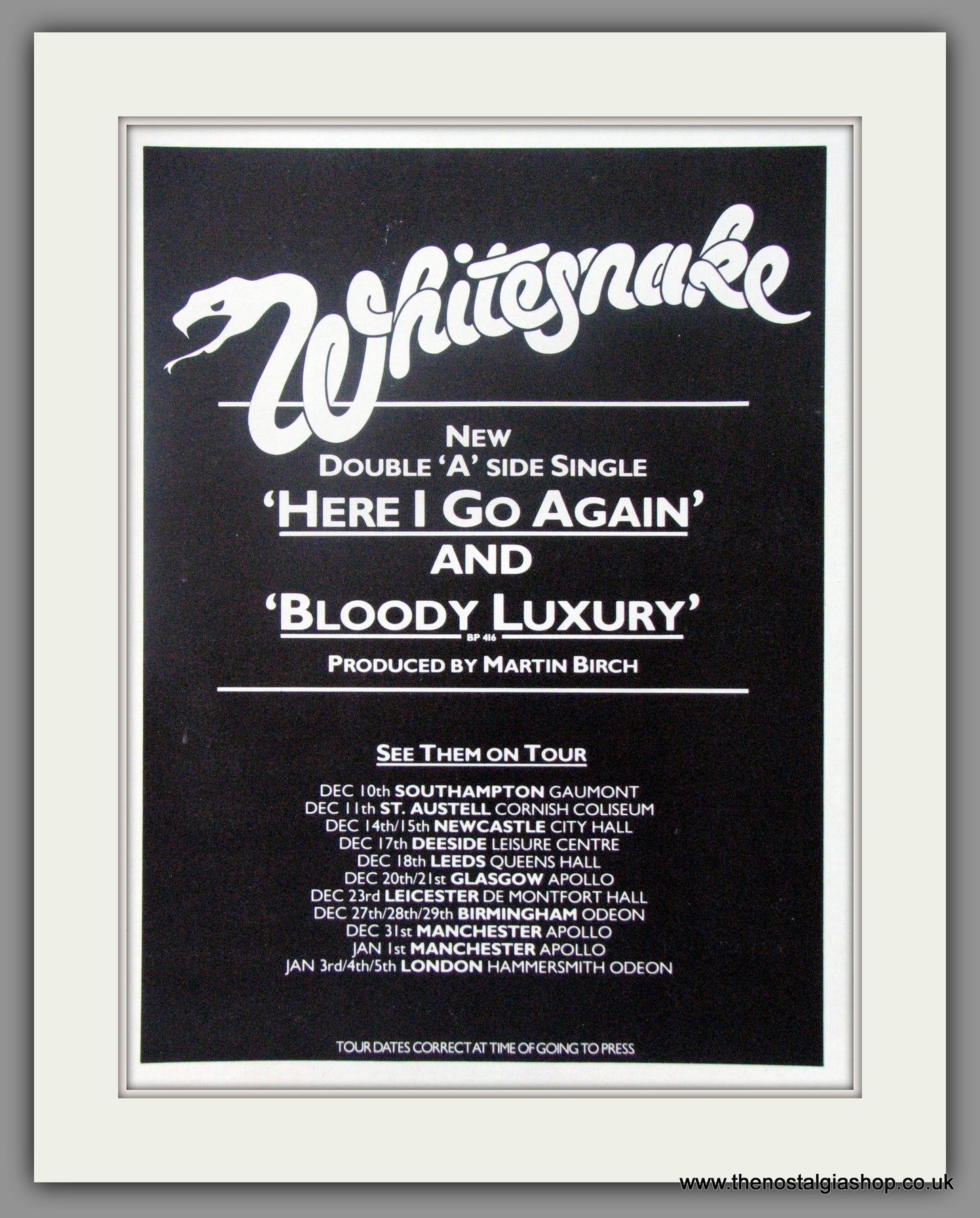 Whitesnake. Here I Go Again. 1982 Original Advert (ref AD50992)