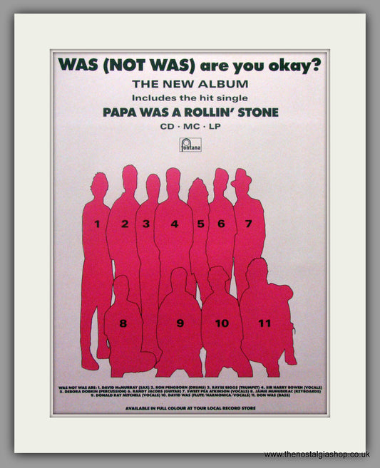 Was (Not Was) Are You Okay. 1990 Original Advert (ref AD51151)