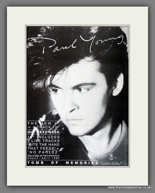 Paul Young. Tomb Of Memories. 1985 Original Advert (ref AD55872)