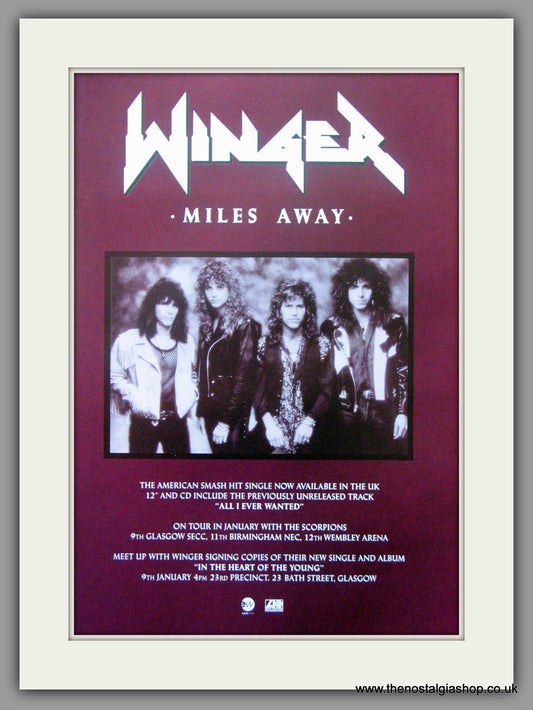 Winger. Miles Away. 1990 Original Advert (ref AD51158)