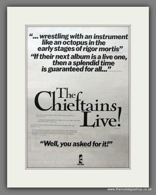 Chieftains (The) Live! Original Advert 1977 (ref AD13486)