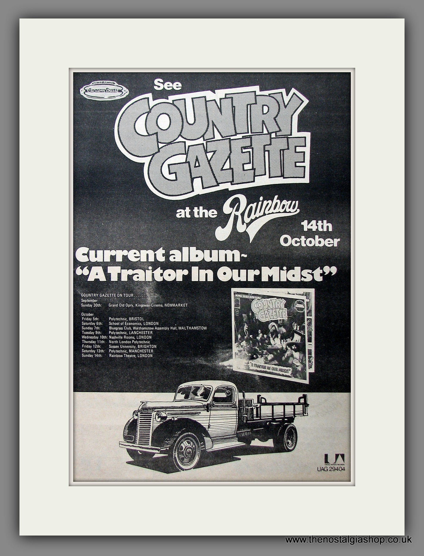 Country Gazette at The Rainbow. Original Advert 1973 (ref AD13495)