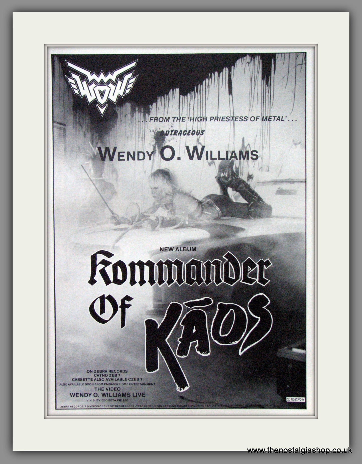 Wendy O. Williams Kommander of Kaos. 1987 Original Advert (ref AD51423)