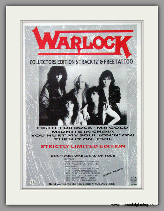 Warlock. UK Tour supporting WASP. 1986 Original Advert (ref AD51425)