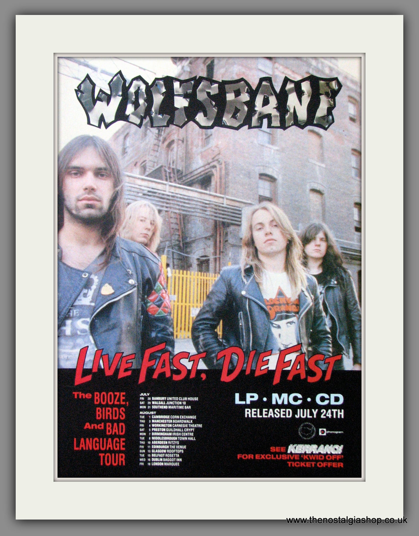 Wolfsbane. Live Fast, Die Fast LP and Tour. 1989 Original Advert (ref AD51432)