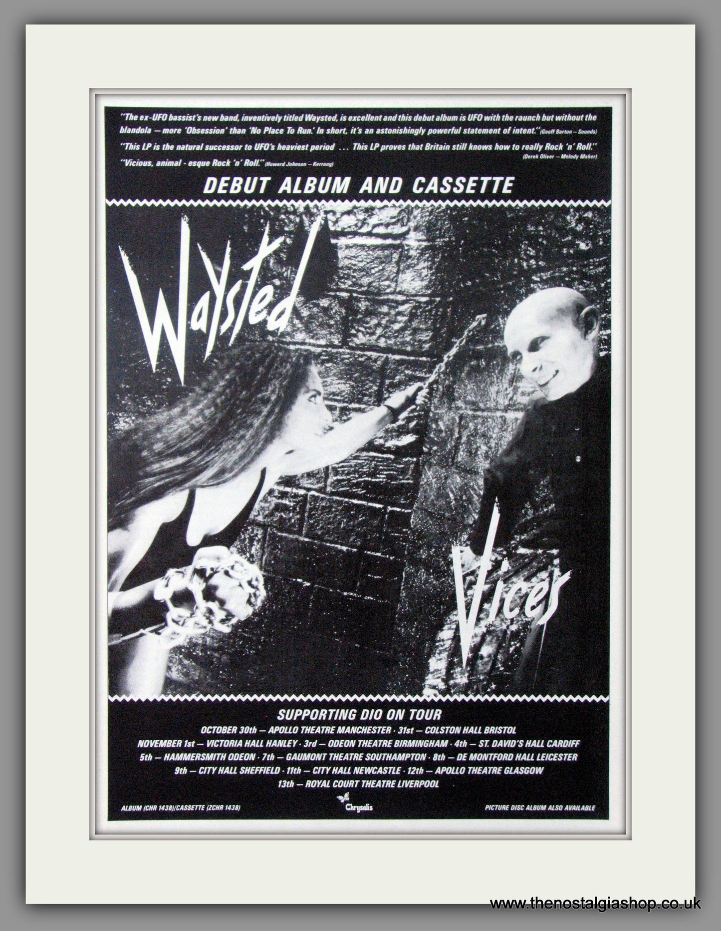 Waysted. Vices. UK Tour with DIO 1983 Original Advert (ref AD51438)