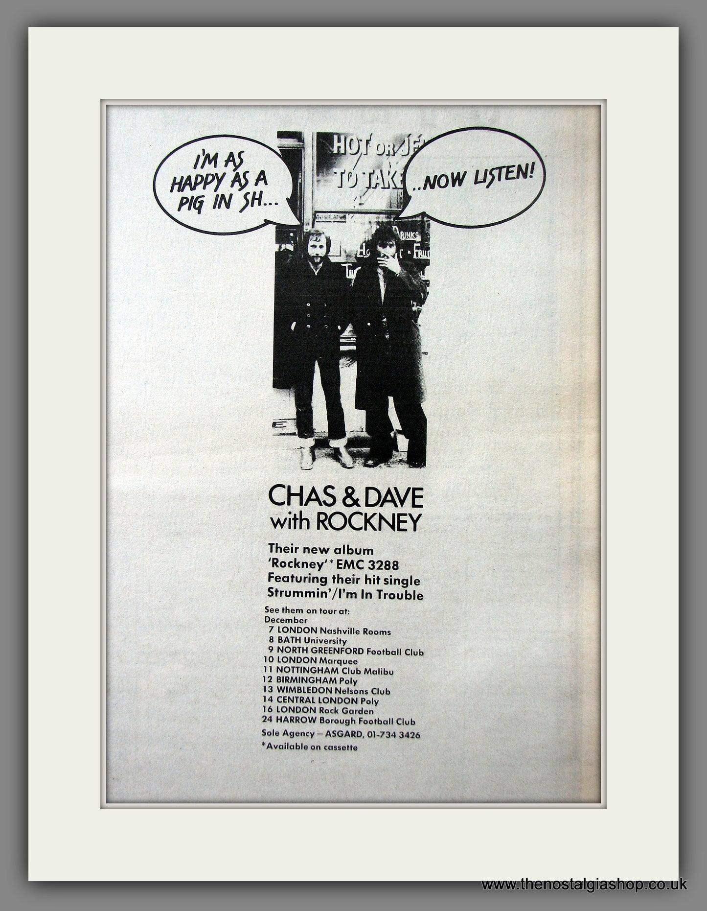 Chas & Dave With Rockney Tour Dates. Original Advert 1978 (ref AD13550)