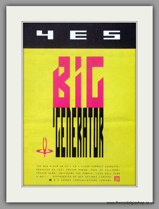 Yes. Big Generator. 1987 Original Advert (ref AD51501)